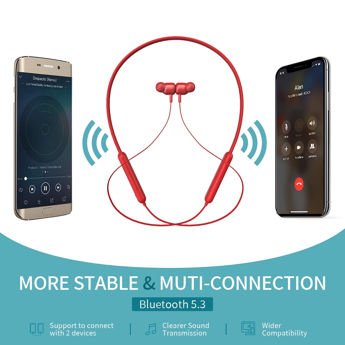 Experience Ultimate Freedom with Our Bluetooth 5.3 Wireless Earbuds - 12 Hours Playtime, IPX7 Waterproof, Perfect for Gym and Running - Stylish Red Design
